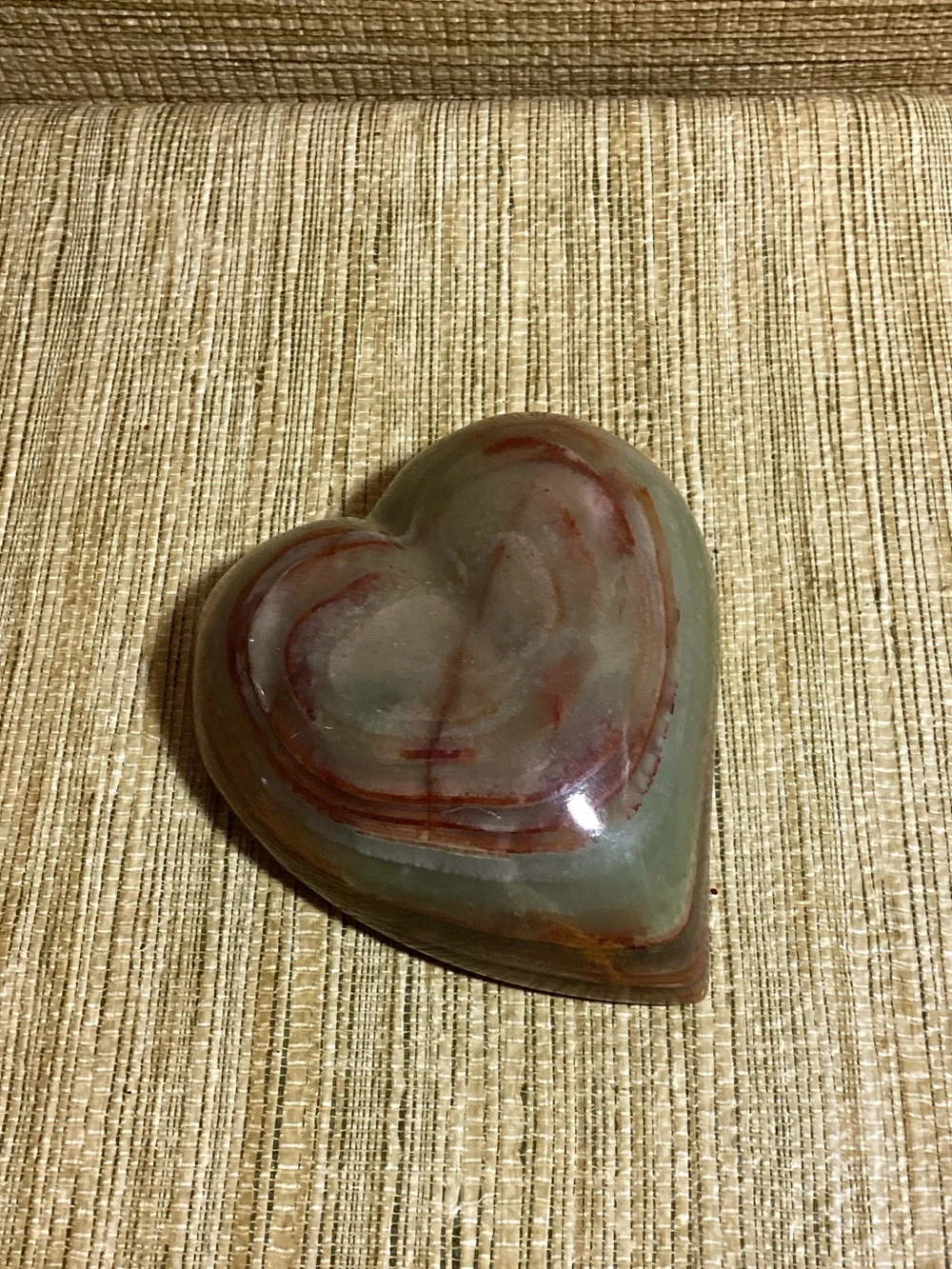Polished Green and Brown Onyx Heart Decorative Accent